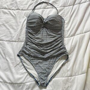 Anne Cole Swimwear Swimsuit One Piece Womens Size 12 Bandeau Halter Blue Summer